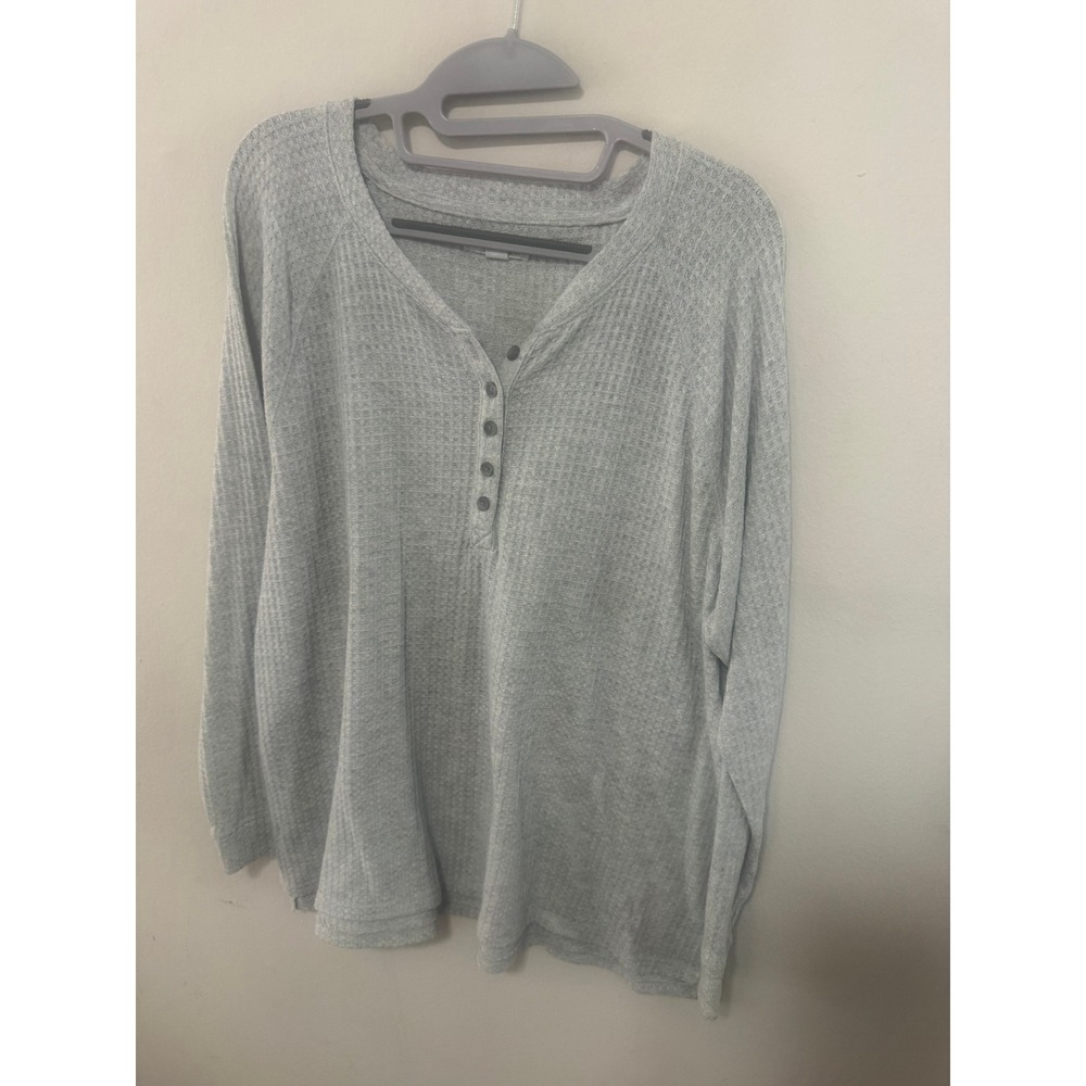 Sonoma Waffle Knit Henley Thermal Top XL Gray Soft Girl Cozy Lounge Basic